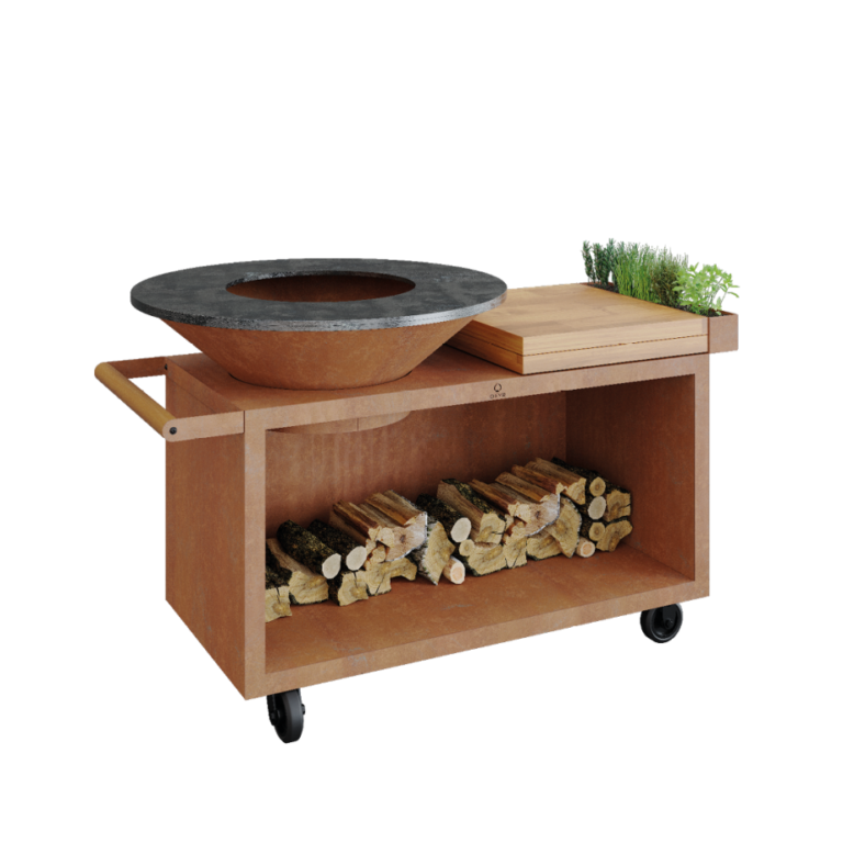 Ofyr Island Corten Pro Teak Wood Outdoor Bbq Voor Alle Ofyr Producten Waarmee U Een